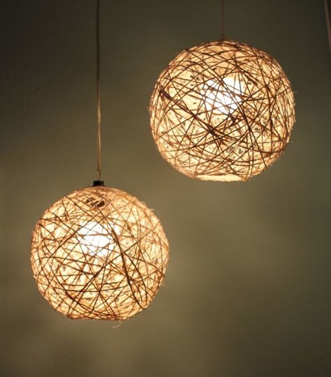 DIY Home Decorations - Chandelier with Hemp and Beach Ball [ Barndoorhardware.com ] #DIY #hardware #slidingdoor Diy Twine Orbs, Lighting Updates, Diy Cooler, Twine Diy, Diy Outdoor Lighting, Diy Pendant Light, Diy Light Fixtures, Nautical Lighting, Diy Light