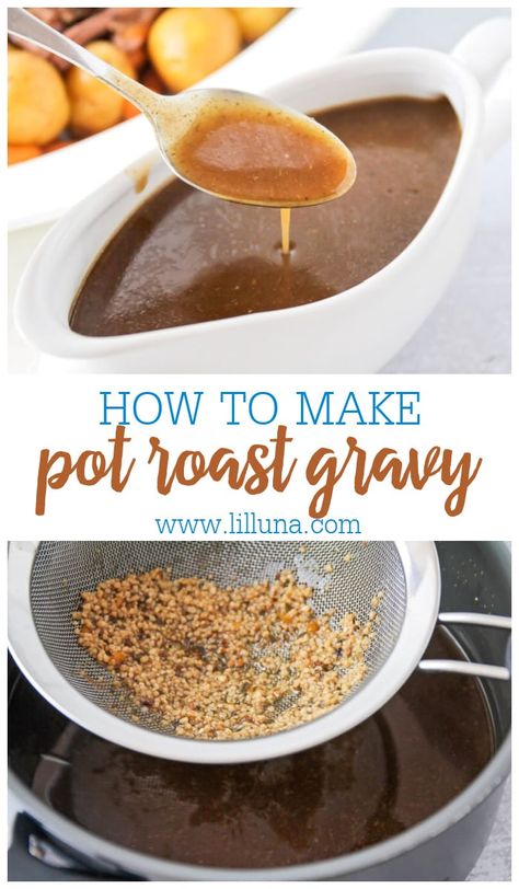 Rich, robust Pot Roast Gravy is savory and flavorful. It's simple to make and comes together in only 15 minutes! #potroastgravy #homemadegravy #potroast #gravy #dinner Gravy From Drippings Roast, Gravy From Roast Drippings Crock Pot, Pork Roast Gravy From Drippings, How To Make Gravy From Pot Roast Juice, Gravy From Pot Roast Juice, Roast Gravy From Drippings, How To Make Gravy From Drippings, Pot Roast Gravy From Drippings, Gravy From Roast Drippings