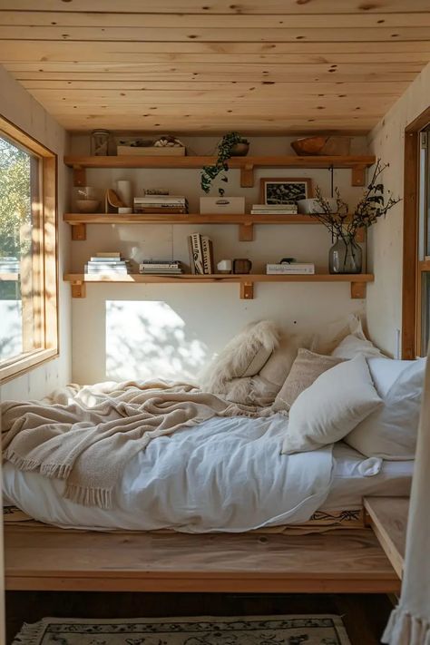 25 Ingenious Tiny House Bedroom Ideas for Compact Living - Roomy Retreat Summerhouse Bedroom Ideas, Tiny House Room Ideas, Low Loft Ideas, Tiny House With 2 Bedrooms, Tiny Home Interior Design Ideas, Tiny Living Ideas, One Room Tiny House, Very Tiny Bedroom Ideas, Tiny Apartment Interior