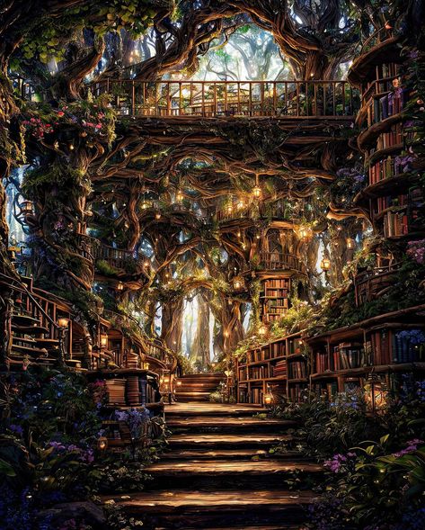 Eldritch Architecture, Other World Aesthetic, Elven Druid, Magical Library, Doll Backgrounds, Library Aesthetic, Mystical Places, My Fantasy World, Fantasy City