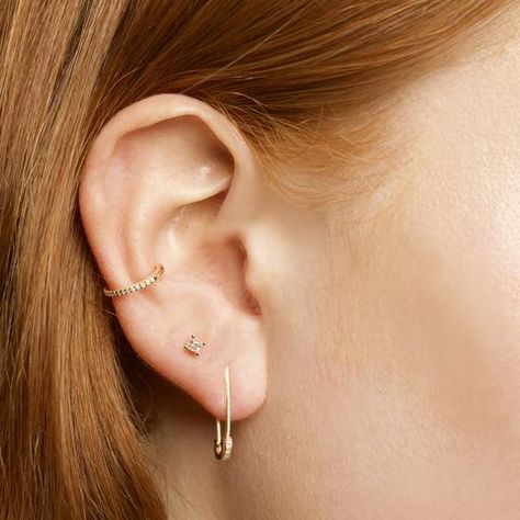 conch piercing inspiration ideas 4 – ONDAISY Ear Designs, Conch Piercing Stud, Safety Pin Earring, Earring Stacks, Stacking Earrings, Piercing Inspiration, Ear Peircings, Minimalistic Jewelry, Stone And Strand