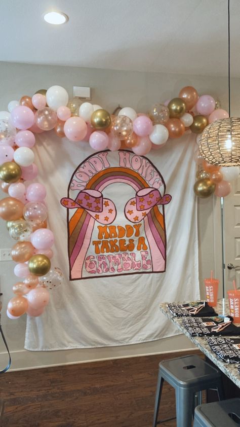 Sorority Cowgirl Theme, Sorority Rodeo Theme, Retro Cowgirl Bachelorette Party, Yeehaw Balloons, Cowgirl Sorority Theme Banner, Bachelorette Banner Ideas, Cowgirl Bid Day, Cowboy Bachelorette, Coastal Cowgirl Bachelorette