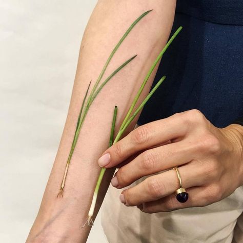 Onion Tattoo, Green Ink Tattoo, Vegetable Tattoos, Vegetable Tattoo, Star Tattoo On Shoulder, Cooking Tattoo, Botanisches Tattoo, Chef Tattoo, Places To Get Tattoos