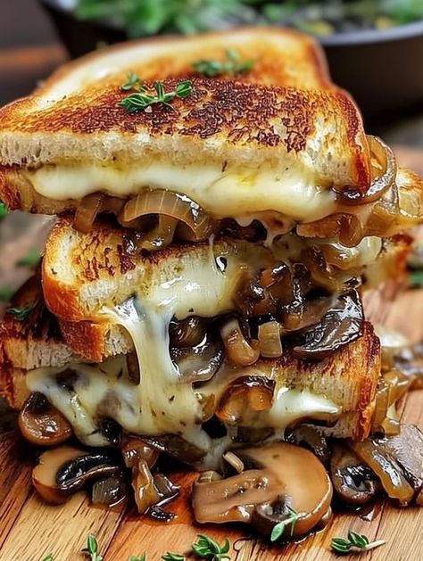 Tasty American Eats Roasted Mushrooms And Onions, Recipes Grilled Cheese, Air Fryer Recipes Grilled Cheese, Health Chicken Recipes, Fast Easy Dinner, Mushrooms And Onions, Classic Grilled Cheese, Brown Recipe, Mushroom Salad