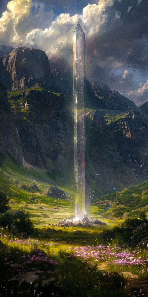 Dnd Art Landscape, Magic World Aesthetic, World Building Art, Fantasy World Aesthetic, Heather Theurer, Obelisk Art, Dnd World, Dnd Wallpaper, Mythical Land