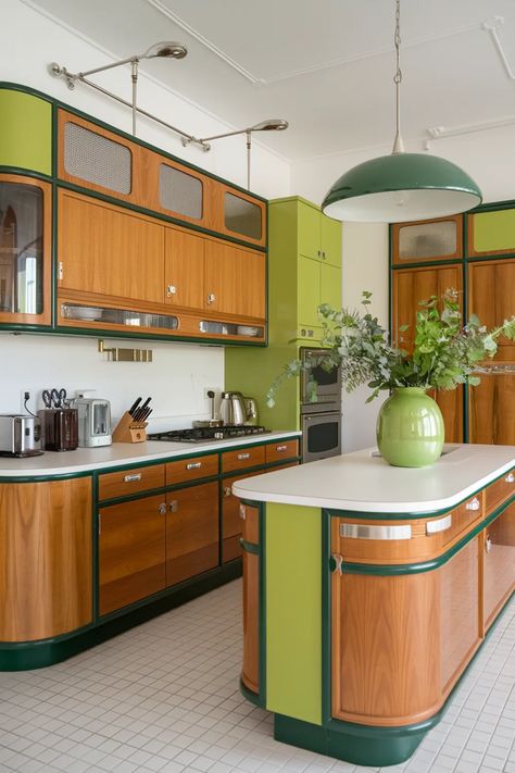 30 Stylish Mid-Century Modern Kitchen Design Ideas You’ll Love - The Ivy Kitchen Blog Mid Century Wood Kitchen, Retro Modern Kitchen, Ivy Kitchen, Mid Century Modern Kitchen Design, Mid Century Kitchen Decor, Modern Kitchen Design Ideas, Retro Appliances, Kitchen Remodel Ideas, Mid Century Modern Kitchen