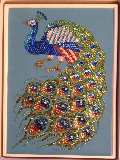 Sequin Art peacock with beads. 2015. Sequin Art, Art Peacock, Seed Bead Art, Sequin Crafts, Seed Bead Crafts, Gift Ideas For Kids, Beaded Cross Stitch, Butterfly Crafts, Rhinestone Art