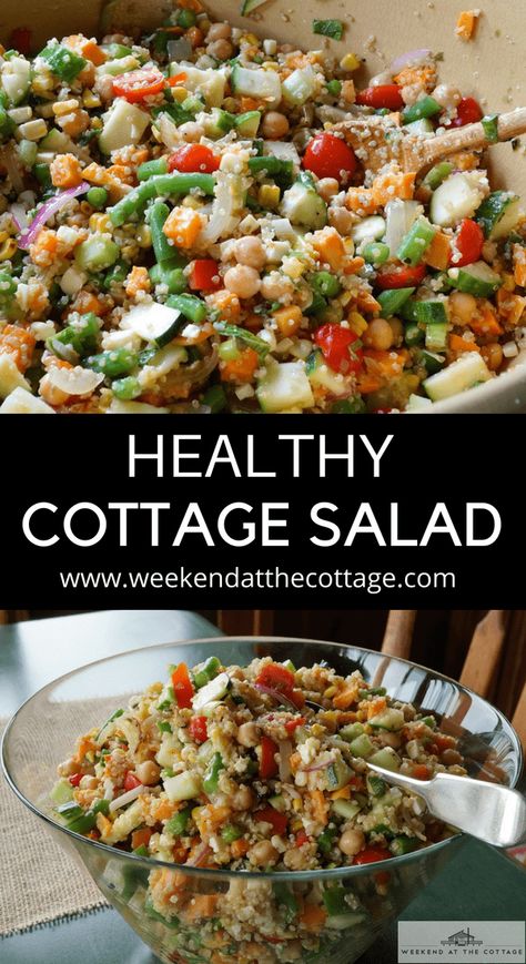 Cottage Salad, Cottage Meals, Vegetarian Salads, Summer Lunch, Mediterranean Diet Recipes, Healthy Delicious, The Cottage, Healthy Salad Recipes, Healthy Salads