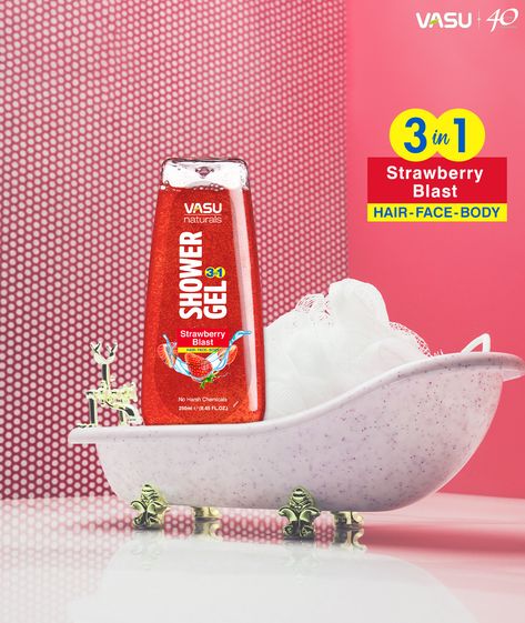 Shower Gel Creative Ads, Strawberry Shampoo, Soap Ads, Soap Advertisement, Lux Soap, Natural Shower Gel, Meta Ads, Men Shower, Summer Campaign