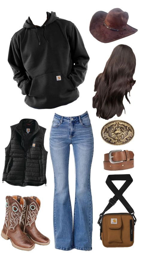 Punchy Women Outfits, Black Jeans Country Outfit, Hill Billy Outfit Ideas, Casual Camo Outfits, Country Outfits Without Boots, 78 Degree Weather Outfit Fall, Outfits To Wear With Beanies, Flannel Outfits Country, Rainy Western Outfit