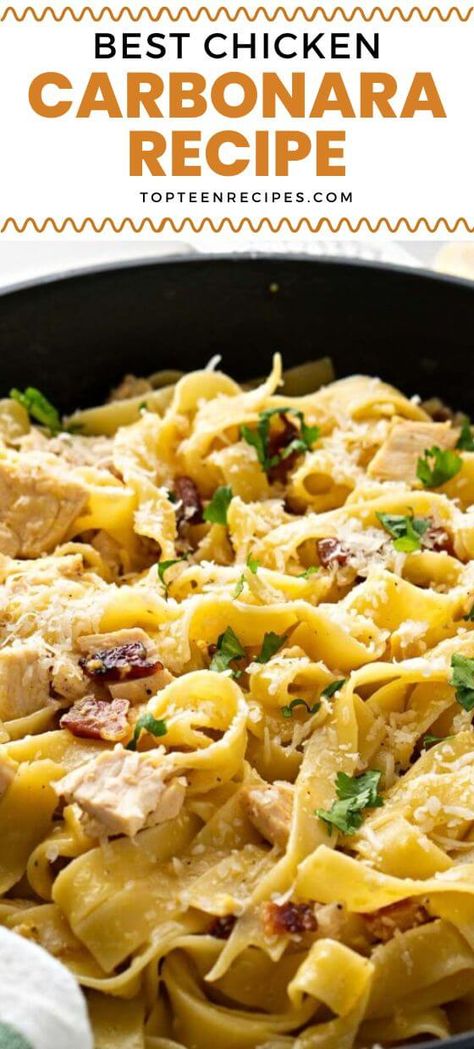 Best Chicken Carbonara Recipe - Top Recipes Cabanara Pasta, Chicken Carbonara Recipe, Chicken Carbonara, Fettuccine Pasta, Carbonara Recipe, Oven Baked Chicken, Best Chicken, Air Fryer Recipes Healthy, Chicken Bacon