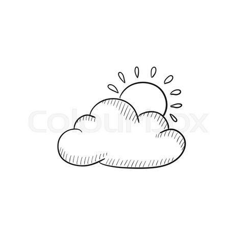 Stock vector of 'Sun with cloud vector sketch icon isolated on background. Hand drawn Sun with cloud icon. Sun with cloud sketch icon for infographic, website or app.' Sun With Clouds Drawing, Cloud And Sun Drawing, Sun Behind Clouds Tattoo, Sun And Clouds Drawing, Sun And Clouds Tattoo, Cloud Sketch, Sun Sketch, Cloud Tattoo Design, Halo Tattoo