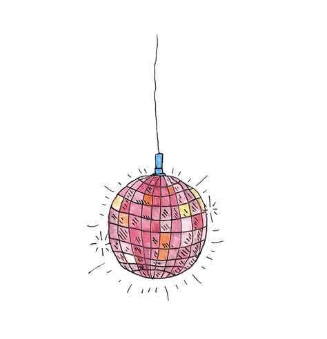 Disco Doodle Art, Disco Balls Drawing, Disco Drawing Art, Watercolour Disco Ball, Pink Disco Ball Drawing, Drawing Disco Ball, Drawn Disco Ball, Disco Ball Bullet Journal, Disco Ball Drawing Simple