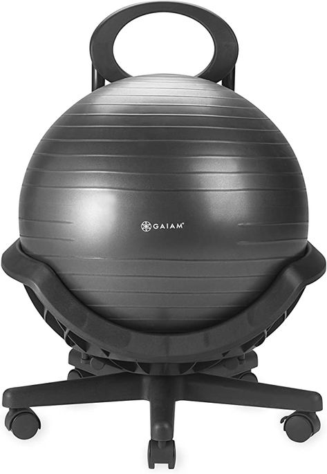 Amazon.com: Gaiam Ultimate Balance Ball Chair - Premium Exercise Stability Yoga Ball Ergonomic Chair for Home and Office Desk with Reinforced Base, Air Pump, Exercise Guide, Black : Sports & Outdoors Balance Ball Chair, Strengthen Core Muscles, Ball Pump, Traditional Desk, Balance Ball, 20 Minute Workout, Ball Chair, Strengthen Core, Stability Ball