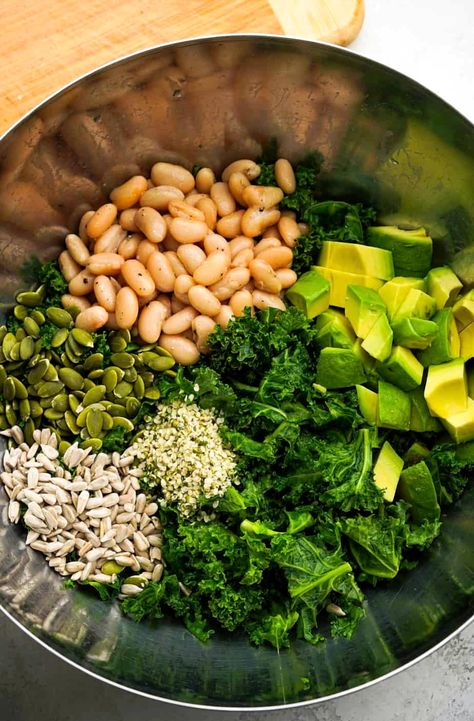 Savor the flavors of a homemade kale and white bean salad inspired by Erewhon, crafted by Whisper of Yum. Erewhon Salad, Whisper Of Yum, White Bean Salad Recipes, Kale And White Bean, Cannellini Bean Salad, How To Make Kale, Paleo Salad, Tahini Dressing Recipe, Glazed Pecans