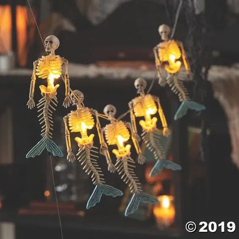 Tropical Halloween, Skeleton Mermaid, Design Quotes Art, Halloween Lights Decorations, Mermaid Skeleton, Pirate Halloween, Light Up The Night, Tiki Party, Halloween 2019