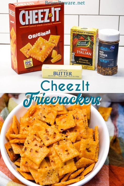 CheezIt firecrackers are your favorite cheese crackers with a buttery Italian seasoning with a little kick from red pepper flakes and baked to crispy crack snacks. Firecracker Recipe, Spicy Crackers Recipe, Cheez It Recipe, Cheese Crackers Recipe, Chex Snack Mix, Spicy Crackers, Cheese Cracker Recipe, Seasoned Crackers, Crackers Recipe