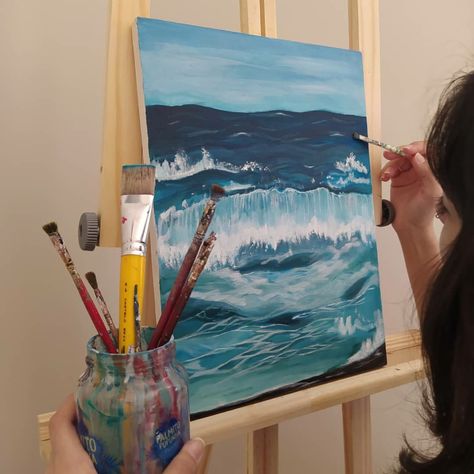 ocean painting, canvas made with acrylic paint. Art Aesthetics Art, Painting Ocean, Art Challenge, My Youtube Channel, New Video, Cool Artwork, Youtube Channel, Starry Night, Art Journal