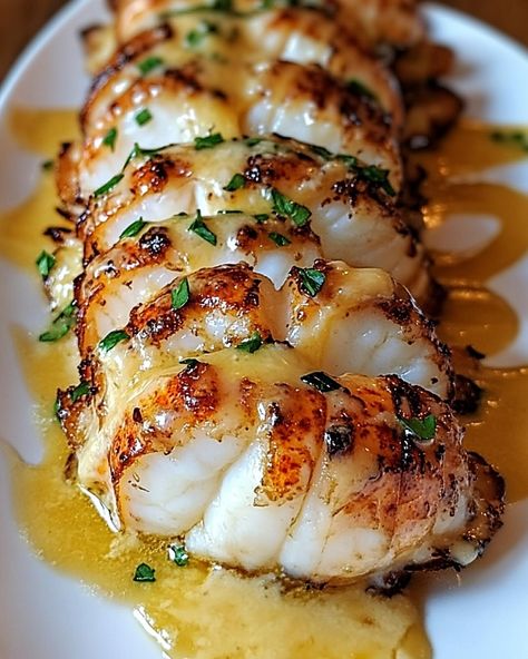 Creamy Garlic Butter Lobster Tails 🦞🧄 Ingredients: For the Lobster Tails: - 4 lobster tails, shells cut and meat slightly pulled up - 2 tablespoons olive oil - Salt and pepper, to taste - 1 teaspoon smoked paprika (optional) For the Creamy Garlic Butter Sauce: - 4 tablespoons unsalted butter - 4 cloves garlic, minced - 1/2 cup heavy cream - 1/4 cup chicken or seafood broth - 1/4 cup grated Parmesan cheese - 1 tablespoon lemon juice - Fresh parsley, chopped (for garnish) Instructions: 1. ... Thanks Giving Meal Idea, Creamy Garlic Butter Sauce, Garlic Butter Lobster, Seafood Broth, Butter Lobster, Seafood Dish Recipes, Lobster Dishes, Lobster Recipes Tail, Yummy Seafood