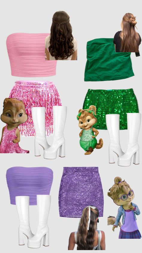 HALLOWEEN TRIO IDEA! Chipsets Halloween Costumes, Chippets Trio, Tinkerbell Trio Costume, Chippetes Trio Costume Ideas, Womens Trio Halloween Costumes, Four Ppl Halloween Costumes, Carebear Halloween Costume Ideas, Costume For 3 Girls Friends, Trio Ideas Costume