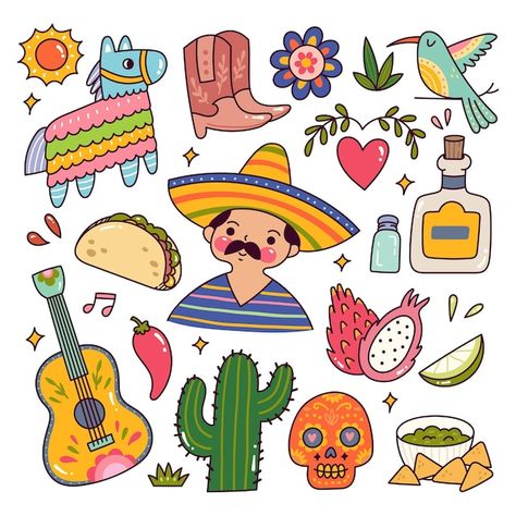 Mexico Culture Art, Cartoon Mexican, Doodle Vector, Mexican Culture Art, Mexican Traditions, Baby Play Activities, Mexican Hat, Easy Pixel Art, Mexico Culture