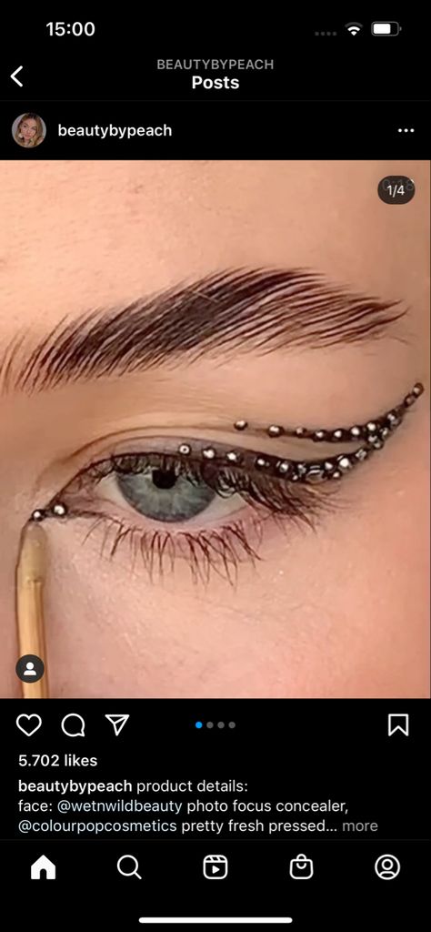 Ringtones Makeup, Graphic Liner With Rhinestones, Graphic Black Liner, Rhinestone Makeup, Graphic Liner, Black Liner, Eye Makeup, Makeup, Black