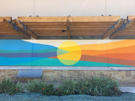 Mural Artist and Illustrator, Austin, TX- Mural Designs — Avery O Design Austin Murals, Exterior Murals, Landscape Mural, Office Mural, Mural Artist, Garden Mural, Bar Exterior, Flower Mural, School Murals