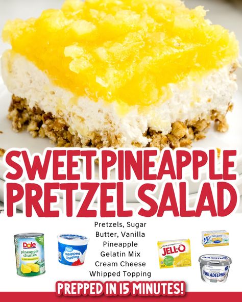 Pineapple Pretzel Fluff Salad, Lemon Pretzel Salad, Peach Pretzel Salad, Hello Pretzel Salad, Pineapple Pretzel Dessert, Church Salad, Pineapple Pretzel Fluff, Pretzel Salads, Pineapple Pretzel Salad