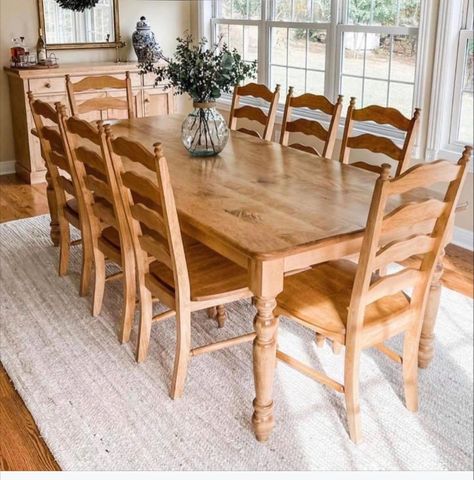 Cottage Dining Table, Maple Dining Table, Cottage Dining, Real Wood Furniture, Farmhouse Dining Rooms Decor, Farmhouse Decor Kitchen, Country Dining, Ladder Back Chairs, Oil Stain