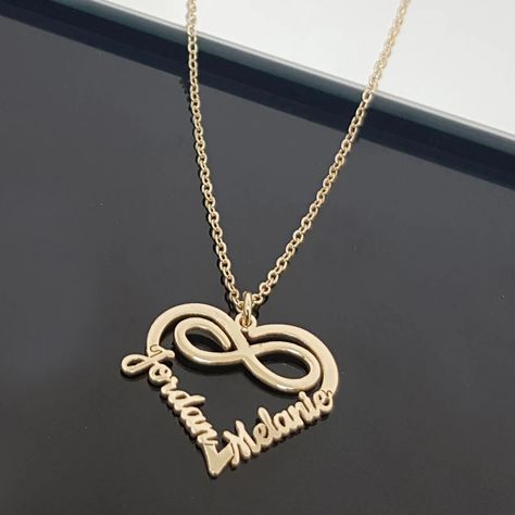 Necklace Name Design, Burkha Designs, Necklace With Kids Names, Couple Ring Design, Wedding Jewelry Sets Bridal Jewellery, Princess Jewelry, Gold Bridal Earrings, Gold Jewelry Stores, Infinity Heart