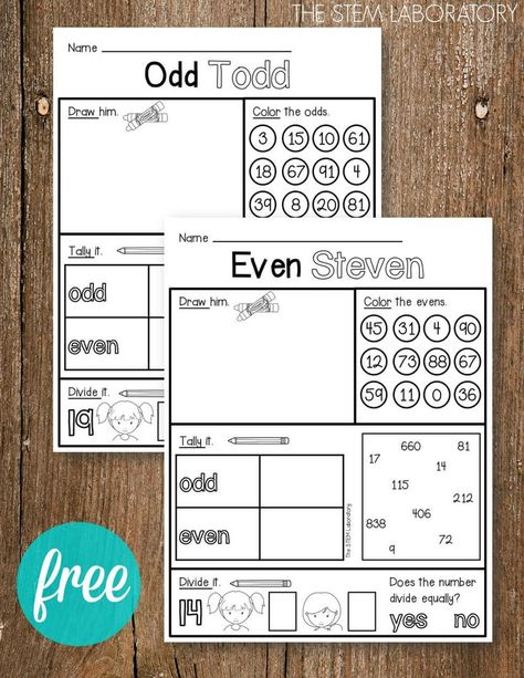 I love these Odd Todd and Even Steven activity sheets! Such a fun way to practice odd and even numbers. These free odd and even activity sheets are perfect for morning work, math stations or homework practice! #mathfreebies #mathcenters #thestemlaboratory Odd And Even Numbers, Year 1 Maths, Even Numbers, Math Number Sense, Math Intervention, Math Methods, Math Workshop, Homeschool Math, Math Numbers