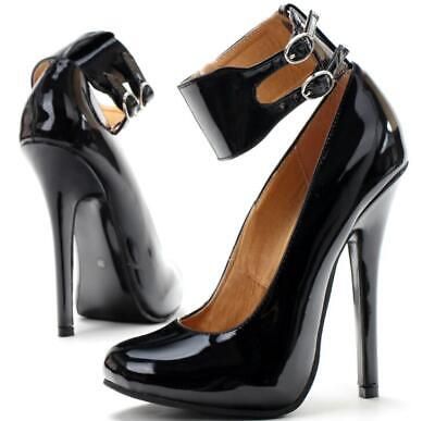 Trendy Fashion Women Fashion Black Patent Leather High Heels Party Ankle Strap Shoes Round Toe, Women's shoes Summer Women Shoes, Womens Active Wear Outfits, Sweet Fashion, Ankle Strap Shoes, Party Summer, Cosplay Shoes, Pump Types, Elegant Shoes, Leather High Heels