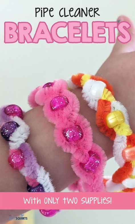 Crafts Using Pony Beads, Pipe Cleaner Bracelets With Beads, Pip Cleaner Crafts For Kids, Summer Craft Activities For Kids, Crafts With Beads For Kids, Crafts With Pipe Cleaners, Pipe Cleaner Bracelets, Bead Activities, Pipe Cleaner Crafts For Kids