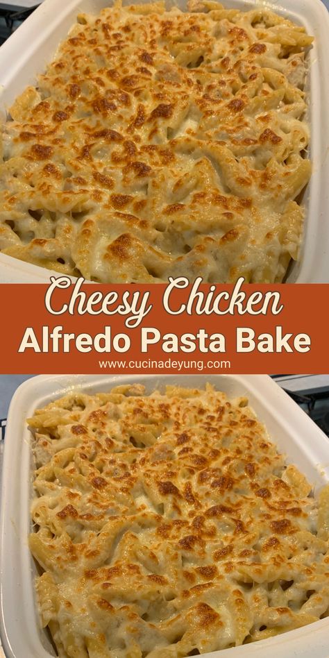 Cheesy Chicken Alfredo Pasta Bake – CUCINADEYUNG Cheesy Chicken Rigatoni Bake, Cheesy Chicken Alfredo Pasta Bake, Pasta Bake Chicken, Chicken And Penne Pasta, Chicken Alfredo Pasta Bake, Cheesy Chicken Alfredo, Alfredo Pasta Bake, Baked Chicken Alfredo Pasta, Baked Penne Pasta