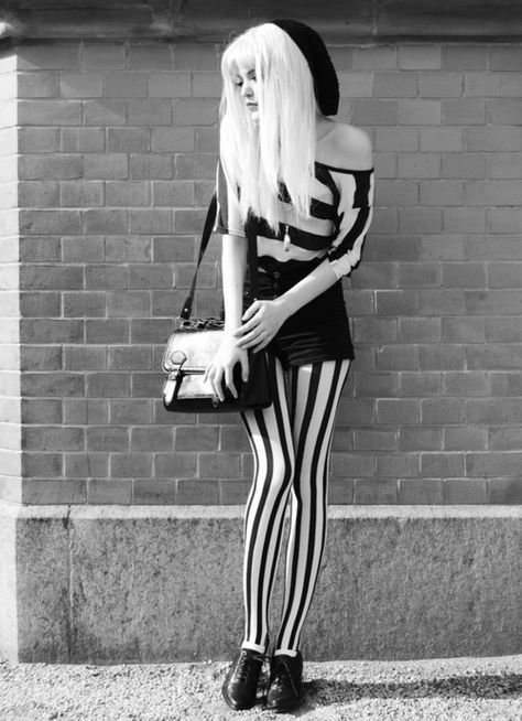 Goth subculture
Goth fashion
Goth white stripes fit Stripe Tights, Striped Tights, Older Women Fashion, Womens Fashion Edgy, Alt Fashion, Pinterest Fashion, Dark Fashion