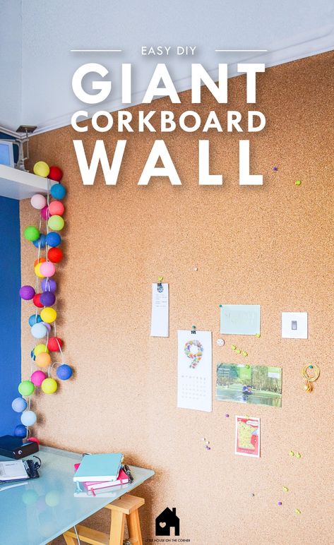 DIY Corkboard Wall Corkboard Wall Bedroom, Cork Accent Wall, Corkboard Wall Ideas, Cork Board Wall Ideas For Bedroom, Cork Board Walls, Diy Corkboard Wall, Cork Wall Ideas, Diy Cork Board Wall, Corkboard Diy