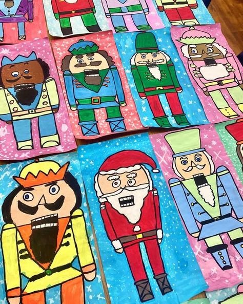 Nutcracker Art Lesson, Christmas Around The World Art Projects, Nutcracker Art Lesson Elementary, Nutcracker Art Project, Grade 4 Christmas Art, Kindergarten Christmas Art Lessons, Happy New Year Art For Kids, Nutcracker Bulletin Board Ideas, 1st Grade Christmas Art Projects