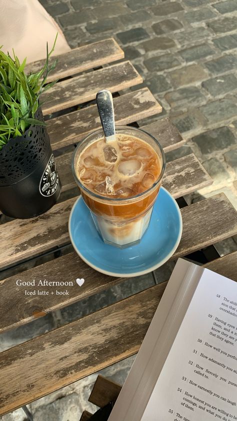 Latte Captions Instagram, Ice Latte Aesthetic, Book Instagram Story, Spring Activity, Coffee Shop Photography, Food Captions, Instagram Creative Ideas, Coffee Obsession, Book Instagram