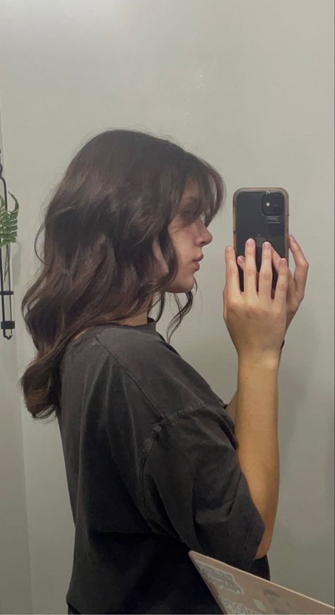 #hair #bangs #longhair #brownhair #hairinspo #curls #hairaesthetic #girly #selfcare #hairproducts Brown Hair Esthetics, Bangs Longhair, Brown Hair Bangs Aesthetic, Hair Esthetics, Dark Brown Hair Girl Aesthetic, Long Wavy Brown Hair Aesthetic, Healthy Long Brown Hair Aesthetic, Curly Brown Hair Girl Aesthetic, Hair Bangs