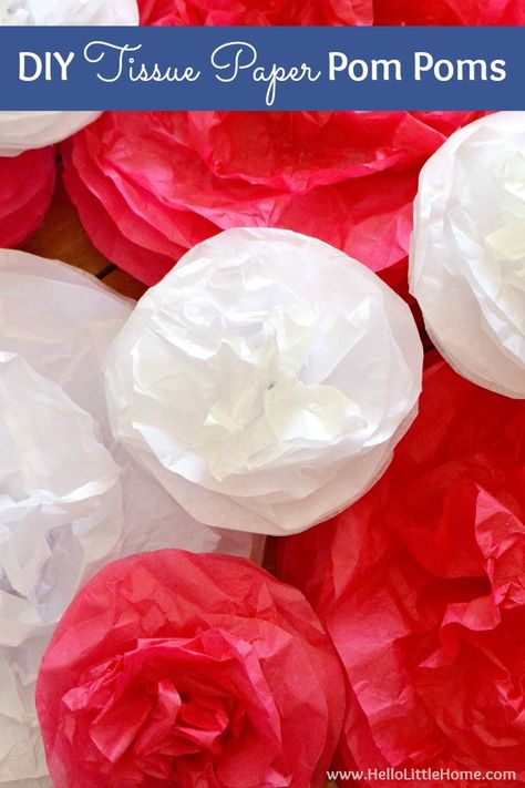 DIY Tissue Paper Pom Poms ... a cute decoration that's perfect for any party! Follow this easy tutorial and learn how to make DIY tissue paper pom poms in any size or color ... perfect for birthday parties, weddings, bridal showers, or any special occasion! | Hello Little Home How To Make Pompoms With Tissue Paper, Tissue Paper Pom Poms Diy Backdrop, How To Make Tissue Paper Pom Poms, How To Make Tissue Pom Poms, Diy Tissue Paper Pom Poms, Tissue Paper Pom Poms Diy, How To Make Paper Pom Poms Tissue Balls, Diy Valentinstag, Homemade Valentine