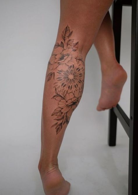 Tattoo uploaded by @adriantomas.studio • Tattoodo Women’s Lower Leg Sleeve Tattoo, Ornamental Leg Tattoo Women, Inside Knee Tattoo, Behind The Knee Tattoo Women, Unique Leg Tattoos Women, Behind The Knee Tattoo, Side Calves Tattoos For Women, Side Calf Tattoos For Women, Ornamental Leg Tattoo