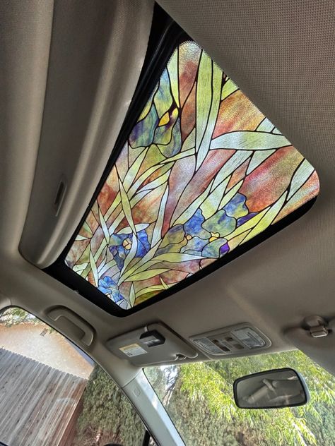 Amazon stained window sticker on car sun roof
Link: Artscape Iris Garden Window Film 24" x 36" https://a.co/d/fEKjzS2 Fun Car Decorations Interior, Indie Car Decor Aesthetic, Car Window Stickers Aesthetic, Car Stickers Ideas Design, Witchy Car Aesthetic, Car Glass Stickers, Stained Glass Car Sunroof, Vintage Car Decorations Interior, Stained Glass Sunroof Car