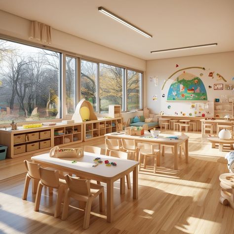 Montessori-Inspired Toddler Room Decor Day Care Center Interior, Kindergarten Furniture Design, Preschool Designs Architecture, Kids Classroom Design, Day Care Center Design, Kindergarten Playroom, Daycare Design Ideas, Child Care Center Design, Daycare Room Design