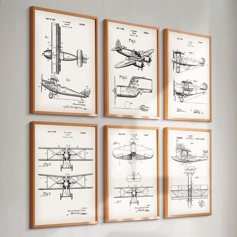 6 Airplane Patent Prints Airship Blueprint Aviation Art Transportation Art Mechanic Gift Pilot Gift Home Wall Decor Office Wall Art Decorate your home or office with vintage art and scientific illustrations This is an inexpensive way to change your interior regularly. This is also a great unique gift. All artworks are created on heavyweight 250 GSM fine art paper with fade-resistant pigment-based inks to ensure long-lasting color integrity. PRINTED OPTIONS 5x7" 8 x 10'' 11 x 14'' 16 x 20" A5 - 1 Airplane Themed Room, Vintage Aviation Nursery, Aviation Office Interior Design, Pilot Bedroom, Airship Blueprint, Airplane Themed Bedroom, Boys Airplane Bedroom, Airplane Nursery Theme, Airplane Propeller Decor