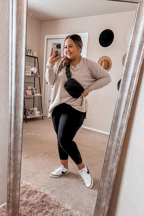 Plus Size Outfit With Leggings, Plus Casual Fall Outfits, Cute Outfits With Leggings Plus Size, Nanny Work Outfits, Casual Blazer Outfits Plus Size, Women’s Plus Size Outfits, Altheisure Style Plus Size, Fall Mom Outfits 2023 Plus Size, Casual Athletic Outfits Summer Plus Size