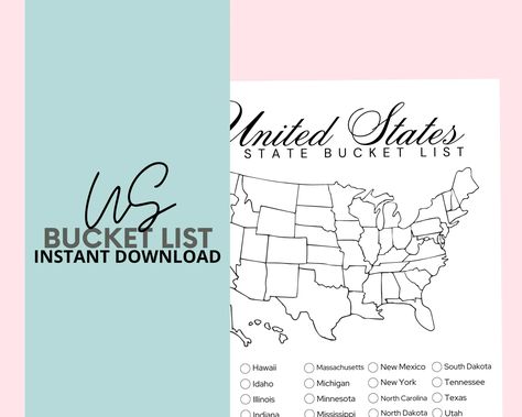 US Bucket List Printable America's 50 States Checklist - Etsy Canada Us Bucket List, State Bucket List, Interaktives Design, Bucket List Printable, List Printable, Color Magic, Planning Process, 50 States, North Dakota