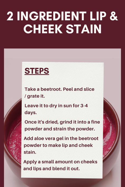 Discover the simplicity of beauty with our 2-ingredient lip and cheek stain recipe. Achieve a natural, rosy glow effortlessly. #BeautyDIY #LipCheekStain #NaturalBeauty Diy Lip Tint, Lip And Cheek Stain, Makeup Recipes, Rosy Lips, Beetroot Powder, Cheek Stain, Diy Lips, 2 Ingredient, Aloe Vera Gel