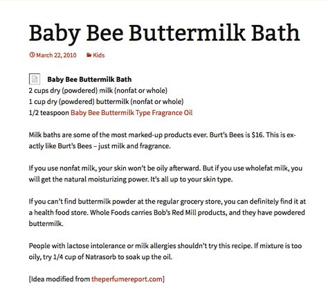 Make your own Burt's Bees Buttermilk Bath Soak (from http://www.heatherkatsoulis.com/baby-bee-buttermilk-bath/) Buttermilk Bath, Homemade Body Care, Bath Recipes, Homemade Beauty, Beauty Tricks, Milk Bath, Burt's Bees, Bath Soak, Girl Tips