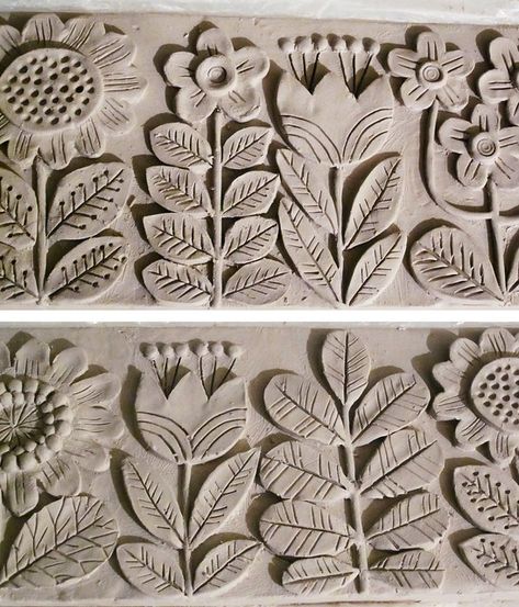 Kitchen Ideas Tiles, Plant Border, Border Tiles, Clay Wall Art, Pottery Handbuilding, Keramik Design, Slab Pottery, Hand Built Pottery, Relief Sculpture