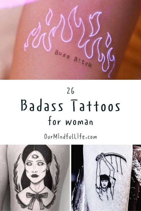 Tattoos Strong Women, Over Coming Tattoos, Savage Daughter Tattoo, Empower Tattoo For Women, Girl Boss Tattoo Ideas, Mean Tattoo Ideas, Savage Tattoo Ideas, Self Belief Tattoo, Huge Tattoos Women